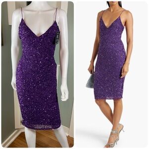 NWT Retrofete Billie Sequin Beaded Glittering Violet Midi Pencil Dress Small S